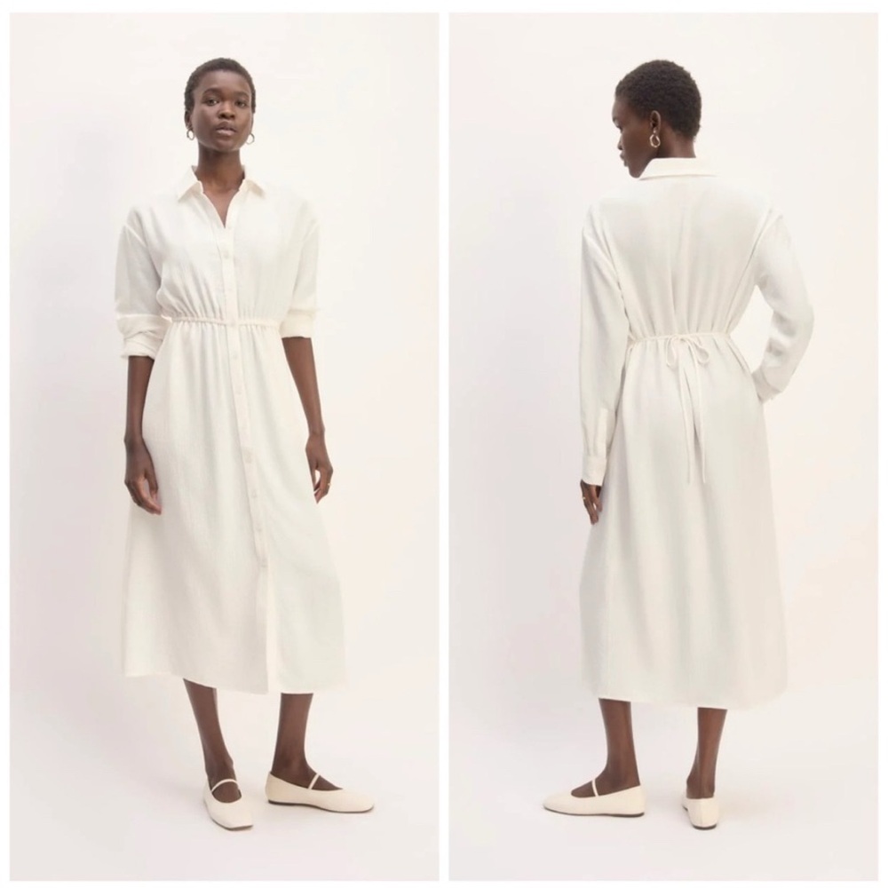 Everlane The Mini Jacquard Stripe Shirt Dress Cream Midi XS Read Description